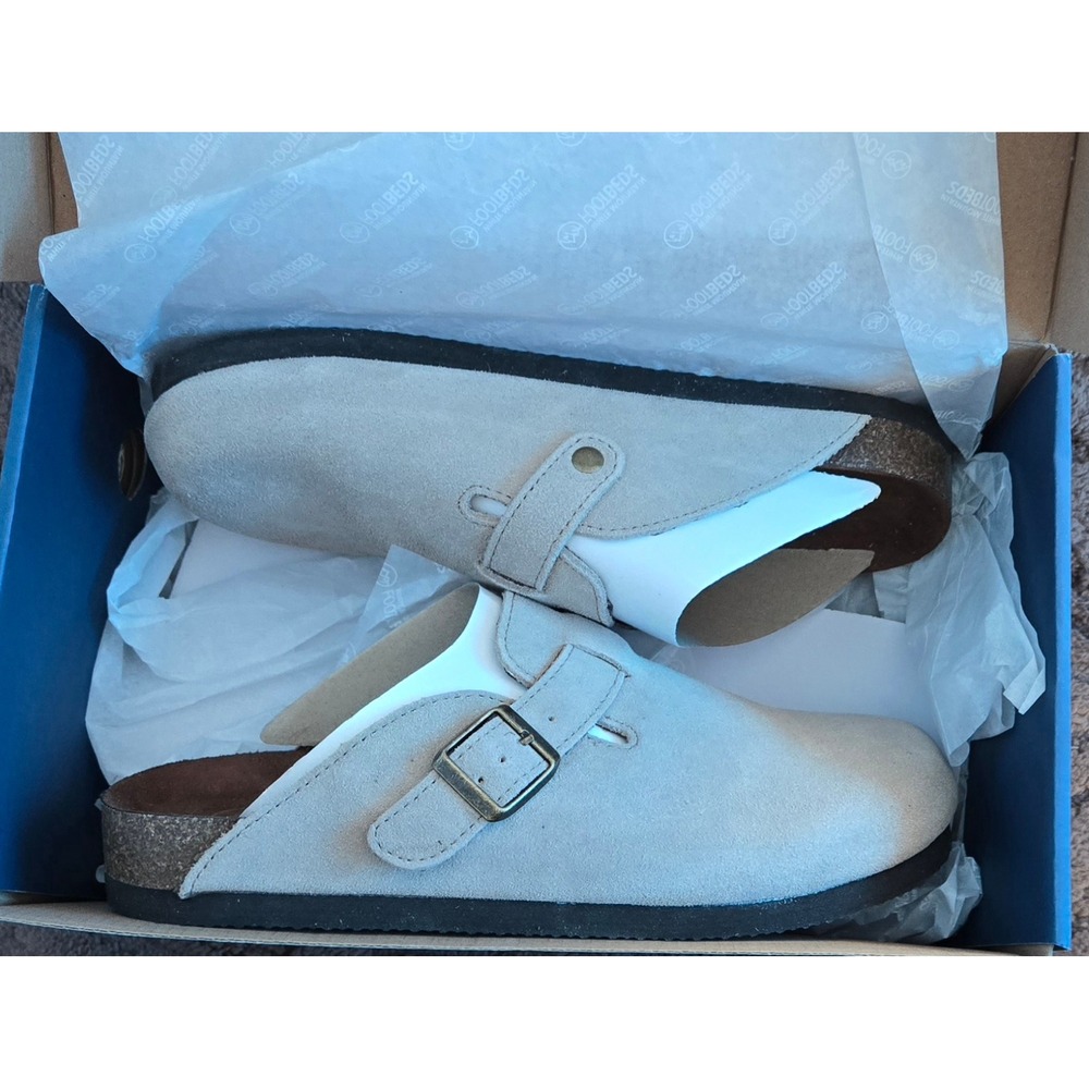 White Mountain Bari Footbeds Clogs Taupe Suede Leather Mules W27246-299 Womens 8